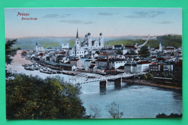 AK Passau / 1910-1920 / Donaulände / Schiffe Dampfer / Eisenbahn Wagons / Brücke